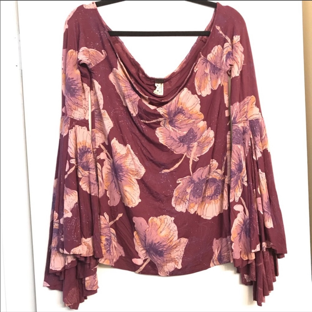 We the Free Purple Floral Off Shoulder Blouse sz L